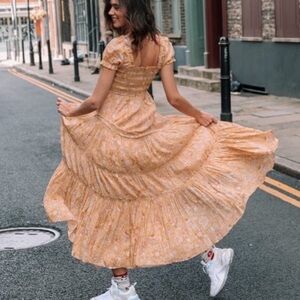 NEW+RARE Free People Getaway Maxi Dress in Tea Combo, Floral Smocked Maxi Dress